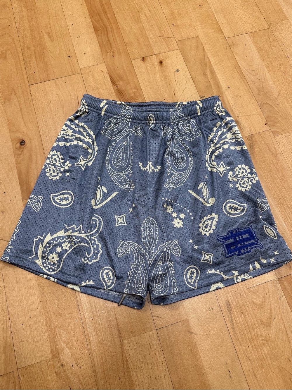 Blue Paisley Print Mesh Shorts